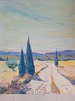 Peinture Ancienne Huile Sur Toile Provence Paysage Nature Arbres Tableau Signé