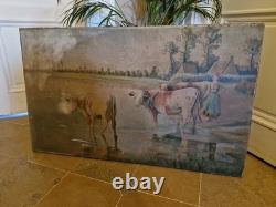 Peinture Ancienne Huile Sur Toile Représentant Des Vaches