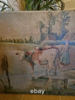Peinture Ancienne Huile Sur Toile Représentant Des Vaches