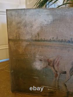 Peinture Ancienne Huile Sur Toile Représentant Des Vaches