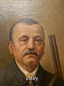 Peinture Ancienne Huile Sur Toile Représentant Un Chasseur