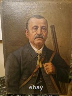 Peinture Ancienne Huile Sur Toile Représentant Un Chasseur