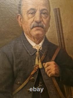 Peinture Ancienne Huile Sur Toile Représentant Un Chasseur
