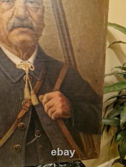 Peinture Ancienne Huile Sur Toile Représentant Un Chasseur