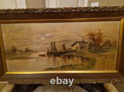 Peinture Ancienne Huile Sur Toile Représentant Un Paysage