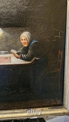 Peinture Ancienne Huile Sur Toile Signée Joueurs De Carte