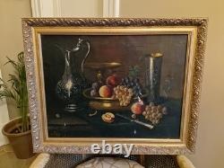 Peinture Ancienne, Huile Sur toile Nature Morte Encadrée Et Signée