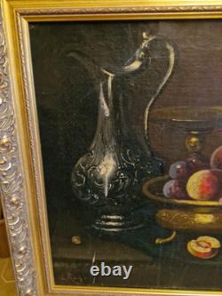 Peinture Ancienne, Huile Sur toile Nature Morte Encadrée Et Signée