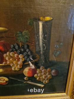Peinture Ancienne, Huile Sur toile Nature Morte Encadrée Et Signée