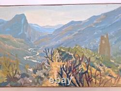 Peinture Ancienne Huile sur panneaPaysage nature arbres, montage Encadré Corse