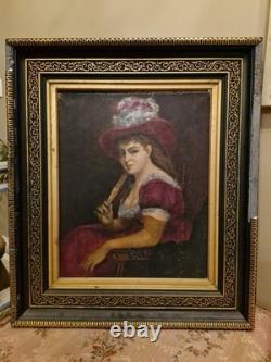 Peinture Ancienne, Portrait De Femme Huile Sur Toile XIX Ème S