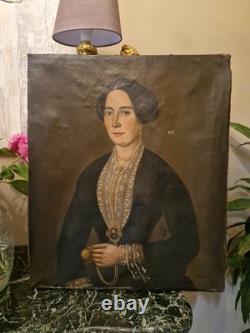 Peinture Ancienne Représentant Un Portrait De Femme XIX Ème S