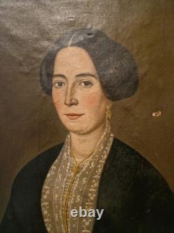 Peinture Ancienne Représentant Un Portrait De Femme XIX Ème S