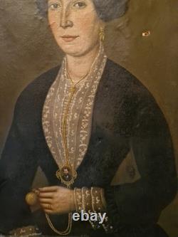 Peinture Ancienne Représentant Un Portrait De Femme XIX Ème S