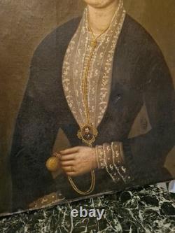 Peinture Ancienne Représentant Un Portrait De Femme XIX Ème S