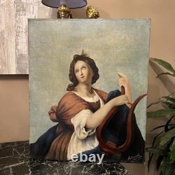 Peinture Ancienne Représentant Une Femme À La Lyre, XIX Eme, Huile Sur Toile