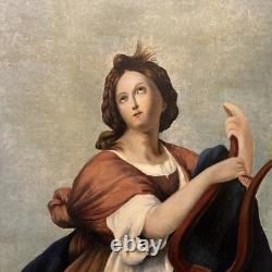 Peinture Ancienne Représentant Une Femme À La Lyre, XIX Eme, Huile Sur Toile