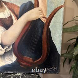 Peinture Ancienne Représentant Une Femme À La Lyre, XIX Eme, Huile Sur Toile