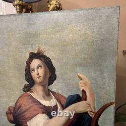 Peinture Ancienne Représentant Une Femme À La Lyre, XIX Eme, Huile Sur Toile