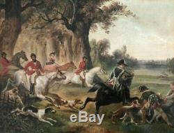Peinture Ancienne huile du XIXe siècle Scène de chasse Huile sur toile