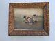 Peinture Ancienne Huile Sur Bois Miniature Scène Animal Vaches Et Fermiers