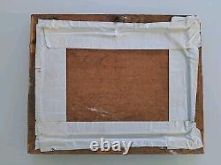 Peinture Ancienne huile sur Bois Miniature Scène Animal Vaches et fermiers