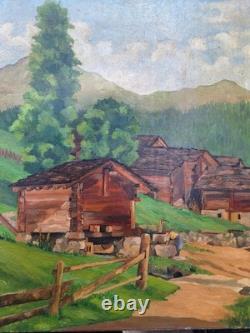 Peinture Ancienne huile sur toile Provence paysage Vieux Moulin à Verbier