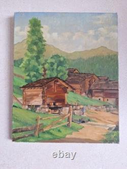 Peinture Ancienne huile sur toile Provence paysage Vieux Moulin à Verbier