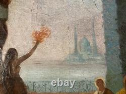 Peinture Copie Félix Ziem Sérail à Constantinople danse Orientalisme 1914 Ancien