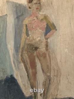 Peinture Femme À Identifier Signé 1950 Toile Old Portrait Ancien Painting XXe
