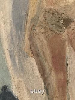 Peinture Femme À Identifier Signé 1950 Toile Old Portrait Ancien Painting XXe