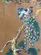Peinture Gouache Sur Carton Paon Oiseaux Animal Arbre Dessin Art Ancien 1920
