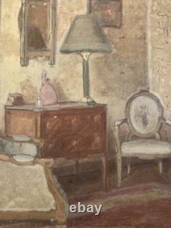 Peinture Huile Sur Carton 1920 Intérieur Meuble Ancien Old Original Painting Old