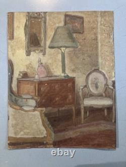 Peinture Huile Sur Carton 1920 Intérieur Meuble Ancien Old Original Painting Old