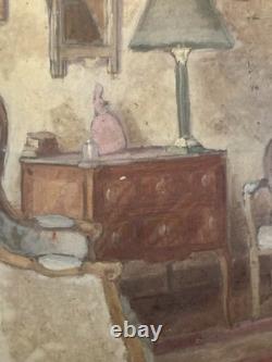 Peinture Huile Sur Carton 1920 Intérieur Meuble Ancien Old Original Painting Old