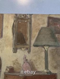 Peinture Huile Sur Carton 1920 Intérieur Meuble Ancien Old Original Painting Old