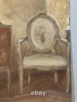 Peinture Huile Sur Carton 1920 Intérieur Meuble Ancien Old Original Painting Old