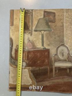 Peinture Huile Sur Carton 1920 Intérieur Meuble Ancien Old Original Painting Old