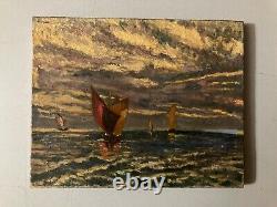 Peinture Huile Sur Toile 1920 Mer Océan Bateau Marine Ancien Art A Identifier