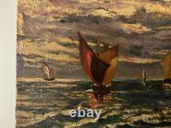 Peinture Huile Sur Toile 1920 Mer Océan Bateau Marine Ancien Art A Identifier
