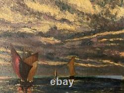 Peinture Huile Sur Toile 1920 Mer Océan Bateau Marine Ancien Art A Identifier