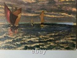 Peinture Huile Sur Toile 1920 Mer Océan Bateau Marine Ancien Art A Identifier
