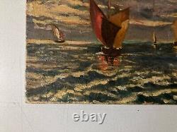 Peinture Huile Sur Toile 1920 Mer Océan Bateau Marine Ancien Art A Identifier