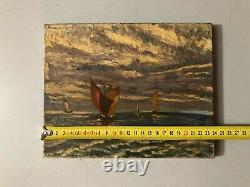 Peinture Huile Sur Toile 1920 Mer Océan Bateau Marine Ancien Art A Identifier
