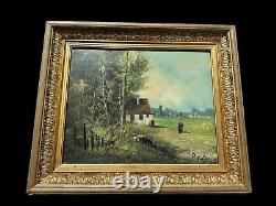 Peinture Huile Sur Toile Ancien Style École Barbizon Cadre Doré Moulures