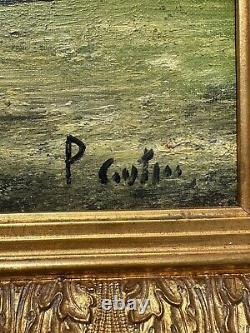 Peinture Huile Sur Toile Ancien Style École Barbizon Cadre Doré Moulures