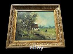 Peinture Huile Sur Toile Ancien Style École Barbizon Cadre Doré Moulures