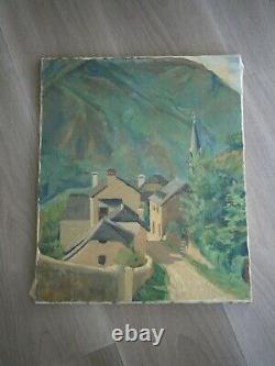Peinture Huile Sur Toile Ancien Village De Montagne Pyrenees Ariege Deco 8f