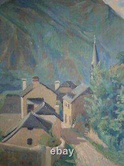 Peinture Huile Sur Toile Ancien Village De Montagne Pyrenees Ariege Deco 8f