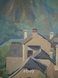 Peinture Huile Sur Toile Ancien Village De Montagne Pyrenees Ariege Deco 8f